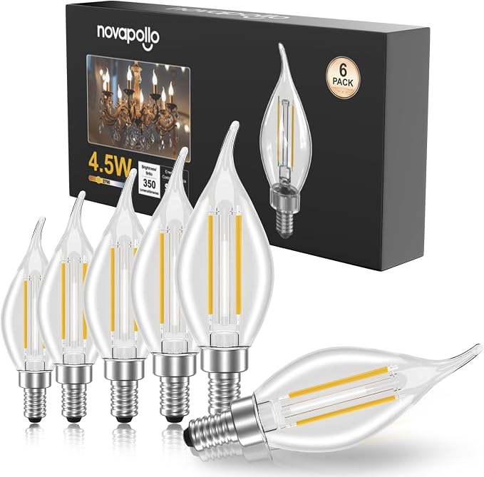 Novapollo CA11 LED Candelabra Light Bulbs 12-Pack – 60W Equivalent, Dimmable 2700K Soft White, 500LM E12 Base - Electronics with 40 W (6pack) | Sold by Uncle Wiener's Wholesale