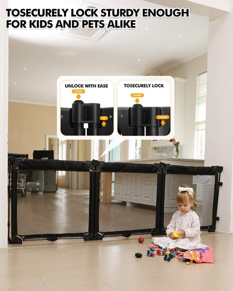 Patywaga Extra Wide Baby Gate Playpen with Heat - Resistant Mesh,3 Panel Foldable Baby Fence,Indoor/Outdoor Safety Barrier,Dog Playpen & Fireplace Gate - with | Sold by Uncle Wiener's Wholesale