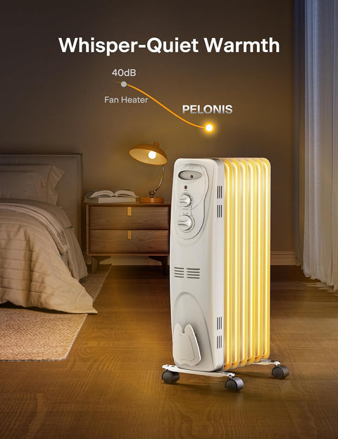 PELONIS Basic Electric Oil Filled Radiator, 1500W Portable Full Room Radiant Space Heater with Adjustable Thermostat, White - with | Sold by Uncle Wiener's Wholesale