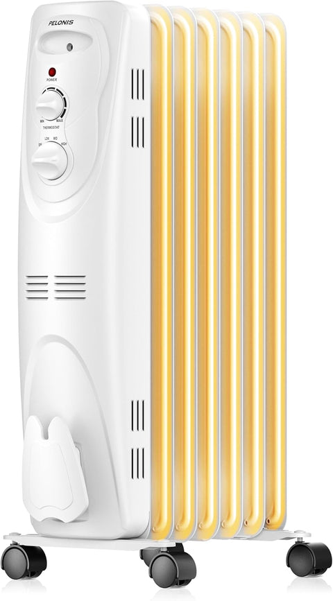 PELONIS Basic Electric Oil Filled Radiator, 1500W Portable Full Room Radiant Space Heater with Adjustable Thermostat, White - with | Sold by Uncle Wiener's Wholesale