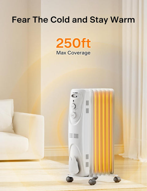 PELONIS Basic Electric Oil Filled Radiator, 1500W Portable Full Room Radiant Space Heater with Adjustable Thermostat, White - with | Sold by Uncle Wiener's Wholesale