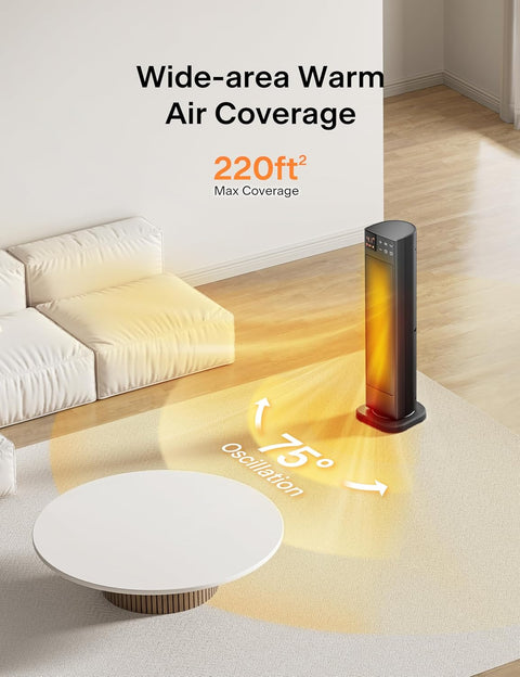 PELONIS Oscillating Ceramic Tower Indoor Space Heater for Home with Oscillation, Programmable Thermostat & ECO Mode, 12H Timer & Remote Control, Safety Protection, 23 Inches, 1500W, PHF15RSAPH23 - with Black | Sold by Uncle Wiener's Wholesale