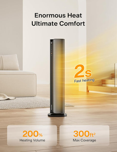 PELONIS Space Heater Large Room, 30" Smart Electric Heaters with Thermostat, App & Voice Remote, 4 Heat Settings, ECO Mode, 24H Timer, Oscillating Tower Heaters for indoor use, Bedroom, Office - with Black | Sold by Uncle Wiener's Wholesale