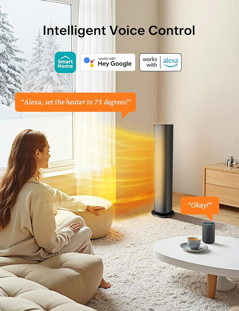 PELONIS Space Heater Large Room, 30" Smart Electric Heaters with Thermostat, App & Voice Remote, 4 Heat Settings, ECO Mode, 24H Timer, Oscillating Tower Heaters for indoor use, Bedroom, Office - with Black | Sold by Uncle Wiener's Wholesale