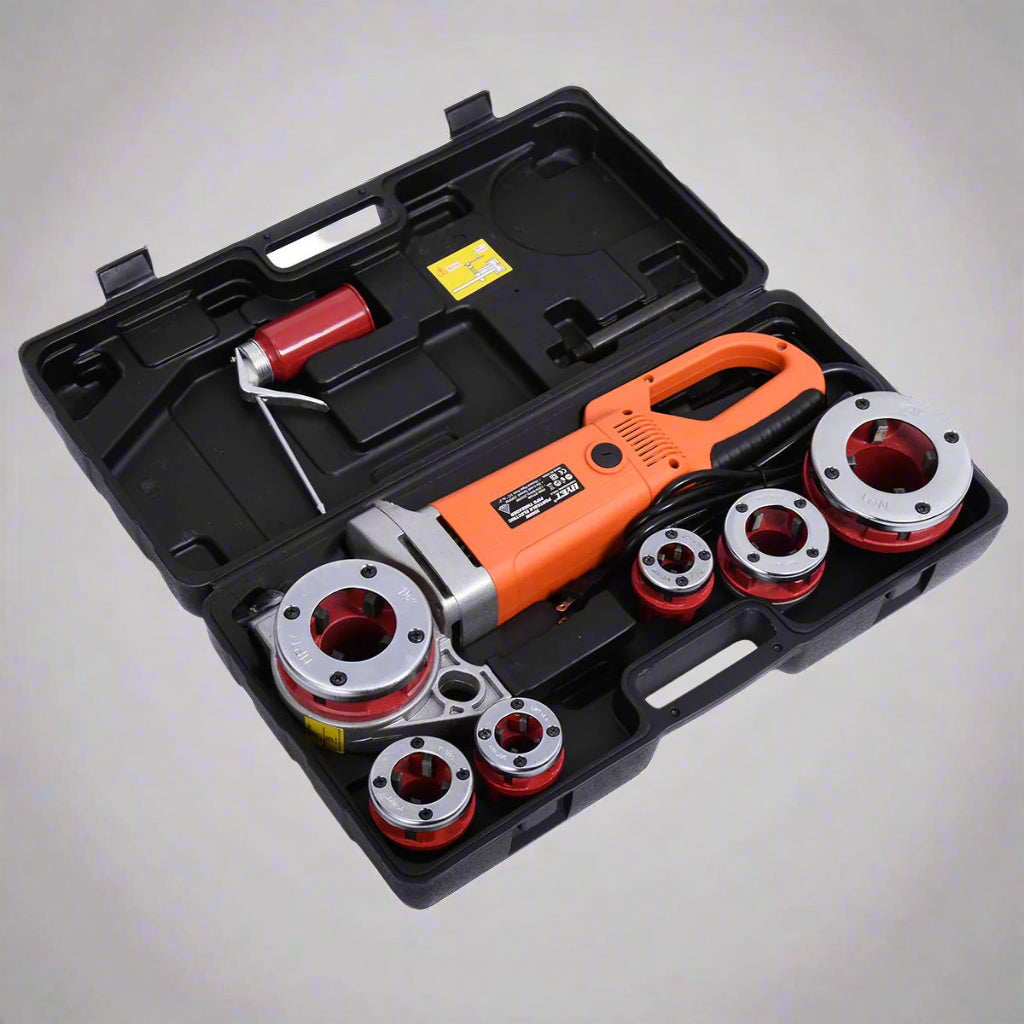 Heavy-duty 6-die electric pipe threader kit for construction and plumbing use