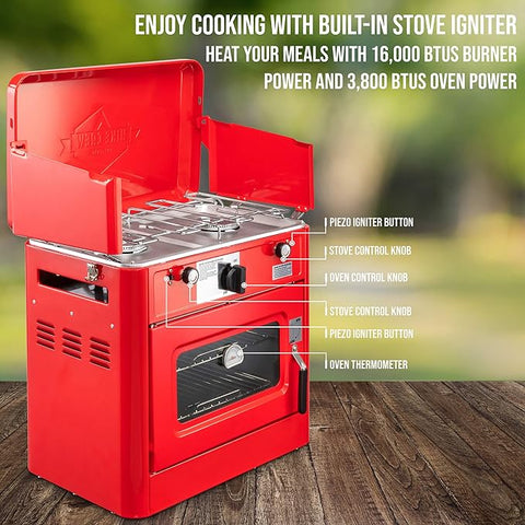 PORTABLE PROPANE CAMPING OVEN & GRILL – OUTDOOR 2 - IN - 1 STOVE FOR COOKING, BAKING & GRILLING - with | Sold by Uncle Wiener's Wholesale