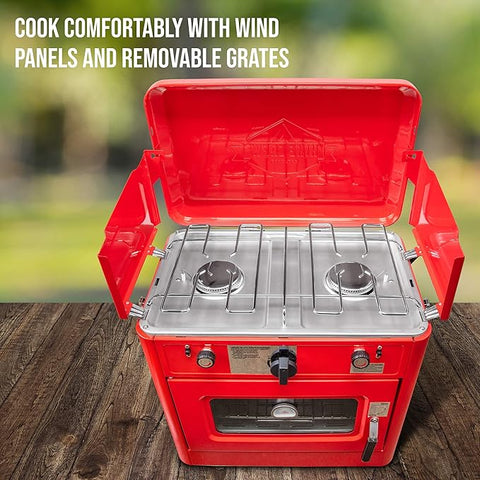 PORTABLE PROPANE CAMPING OVEN & GRILL – OUTDOOR 2 - IN - 1 STOVE FOR COOKING, BAKING & GRILLING - with | Sold by Uncle Wiener's Wholesale
