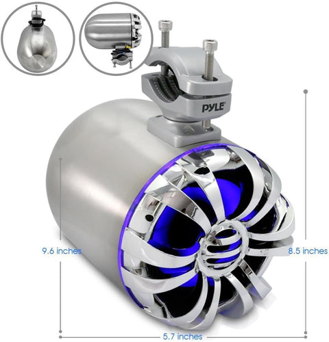 5.25 Inch Pyle Waterproof Marine Wakeboard Tower Speakers with LED lights, IP44 weatherproof housing