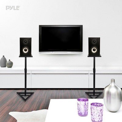 Pyle Speaker Stand Pair of Sound Play 1 and 3 Holder - Black - with Dimensions (Overall): 26.57 inches (H) x 26.77 inches (W) x 7.08 inches (D) | Sold by Uncle Wiener's Wholesale