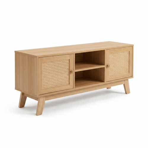 Rattan TV Stand 2 Door Wooden Media Console Natural 47.2" TVR120 - with | Sold by Uncle Wiener's Wholesale