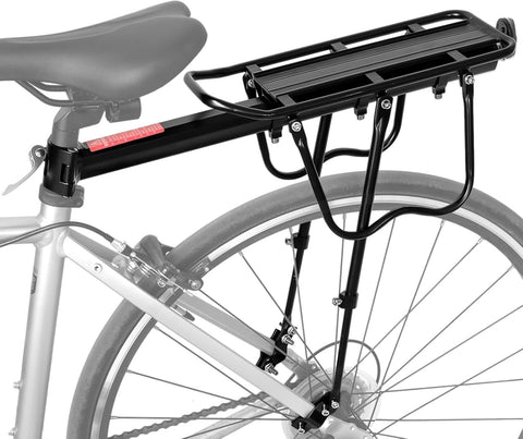 Rear Bike Rack Bike Cargo Rack 110 - 135Lb Capacity Bike Rear Rack Universal Adjustable Bike Back Rack, Cycling Equipment Stand Footstock with Reflective Logo - with Black | Sold by Uncle Wiener's Wholesale