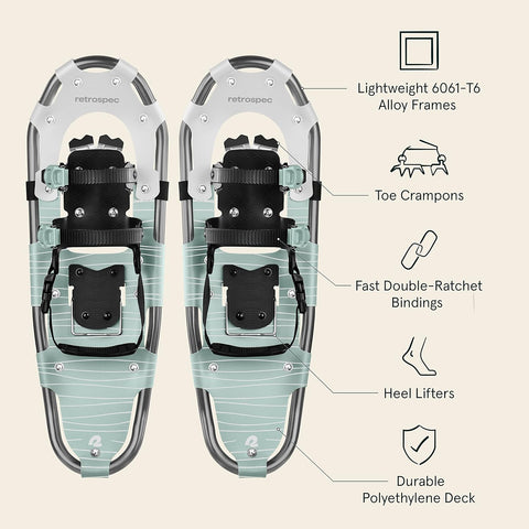 Retrospec Drifter Snowshoe for Men & Women - Aluminum Frames & a Double - Rachet Binding System - Lightweight All Terrain Snow Shoes with Heel Lifters & Pivot System - 21" Winter Mint - with Winter Mint | Sold by Uncle Wiener's Wholesale