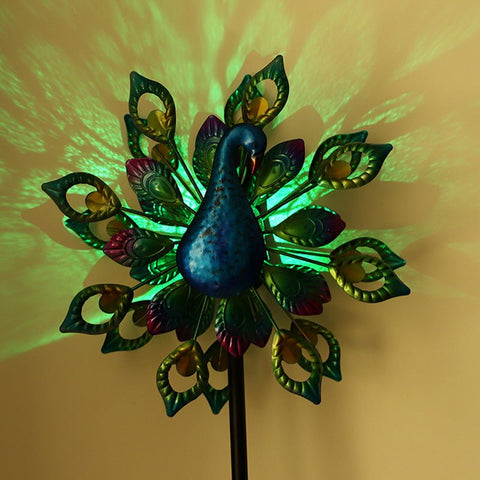 RGB LED Solar Peacock Wind Spinner | Outdoor Garden Decor – 954121 - with | Sold by Uncle Wiener's Wholesale