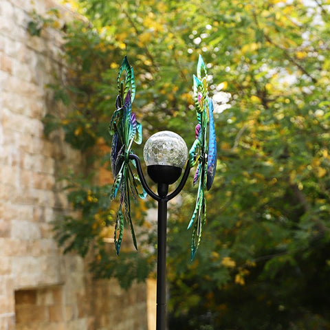 RGB LED Solar Peacock Wind Spinner | Outdoor Garden Decor – 954121 - with | Sold by Uncle Wiener's Wholesale