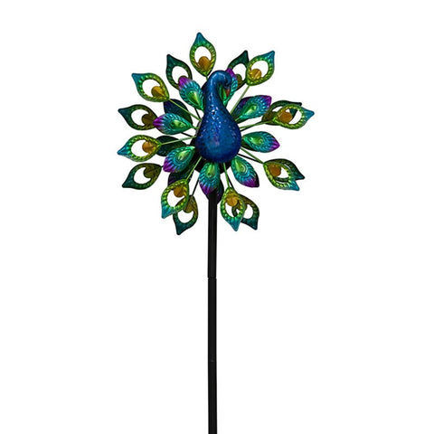 RGB LED Solar Peacock Wind Spinner | Outdoor Garden Decor – 954121 - with | Sold by Uncle Wiener's Wholesale
