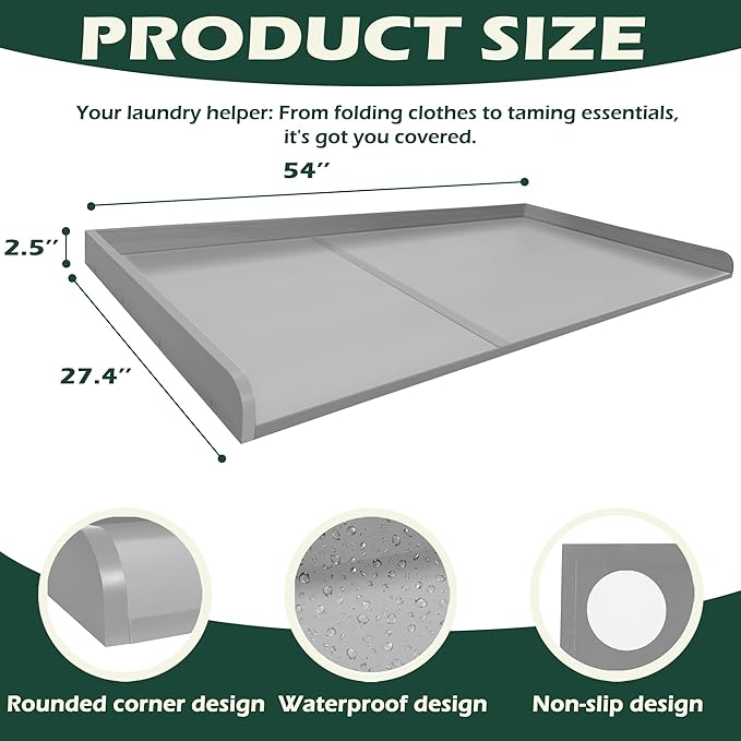 Royxen Washer Dryer Countertop 27.5 x 54 Inch Wood Laundry Folding Table - with Gray | Sold by Uncle Wiener's Wholesale