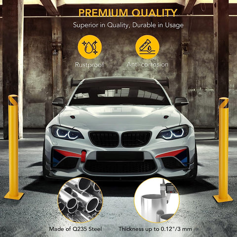 Safety Bollard, Towallmark 4 Packs 48 Inch Height Bollard Post, 4.5 Inch Diameter, Yellow Safety Steel Bollard Post with 8 Anchor Bolts, for Traffic Control, Driveway Barrier, Parking Pole - with | Sold by Uncle Wiener's Wholesale