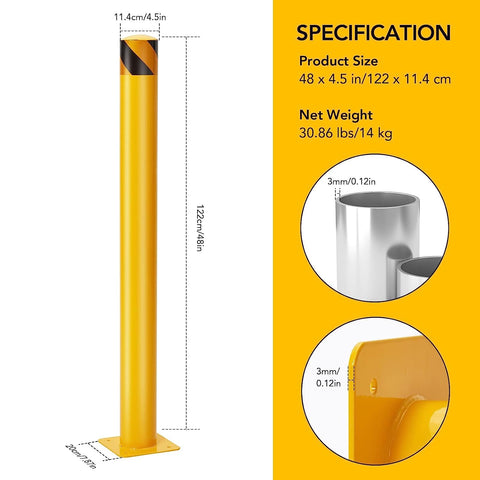 Safety Bollard, Towallmark 4 Packs 48 Inch Height Bollard Post, 4.5 Inch Diameter, Yellow Safety Steel Bollard Post with 8 Anchor Bolts, for Traffic Control, Driveway Barrier, Parking Pole - with | Sold by Uncle Wiener's Wholesale