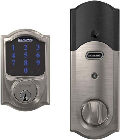 SCHLAGE BE469ZP CAM 619 Connect Smart Deadbolt with alarm with Camelot Trim in Satin Nickel, Z - Wave Plus enabled - with Satin Nickel | Sold by Uncle Wiener's Wholesale