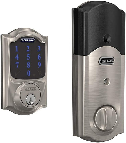 SCHLAGE BE469ZP CAM 619 Connect Smart Deadbolt with alarm with Camelot Trim in Satin Nickel, Z - Wave Plus enabled - with Satin Nickel | Sold by Uncle Wiener's Wholesale