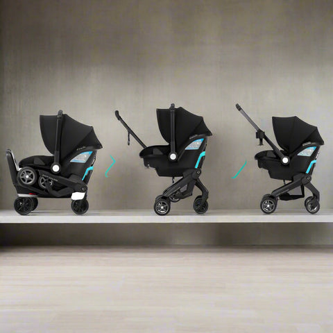 Shyft DualRide infant car seat stroller combo in Beaufort Black with SensorSafe and LockStrong installation