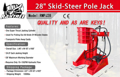 Skid Steer Pole & Post Jack – Hydraulic 28″ Puller Attachment – Universal Mount – RMPJ28 - with | Sold by Uncle Wiener's Wholesale