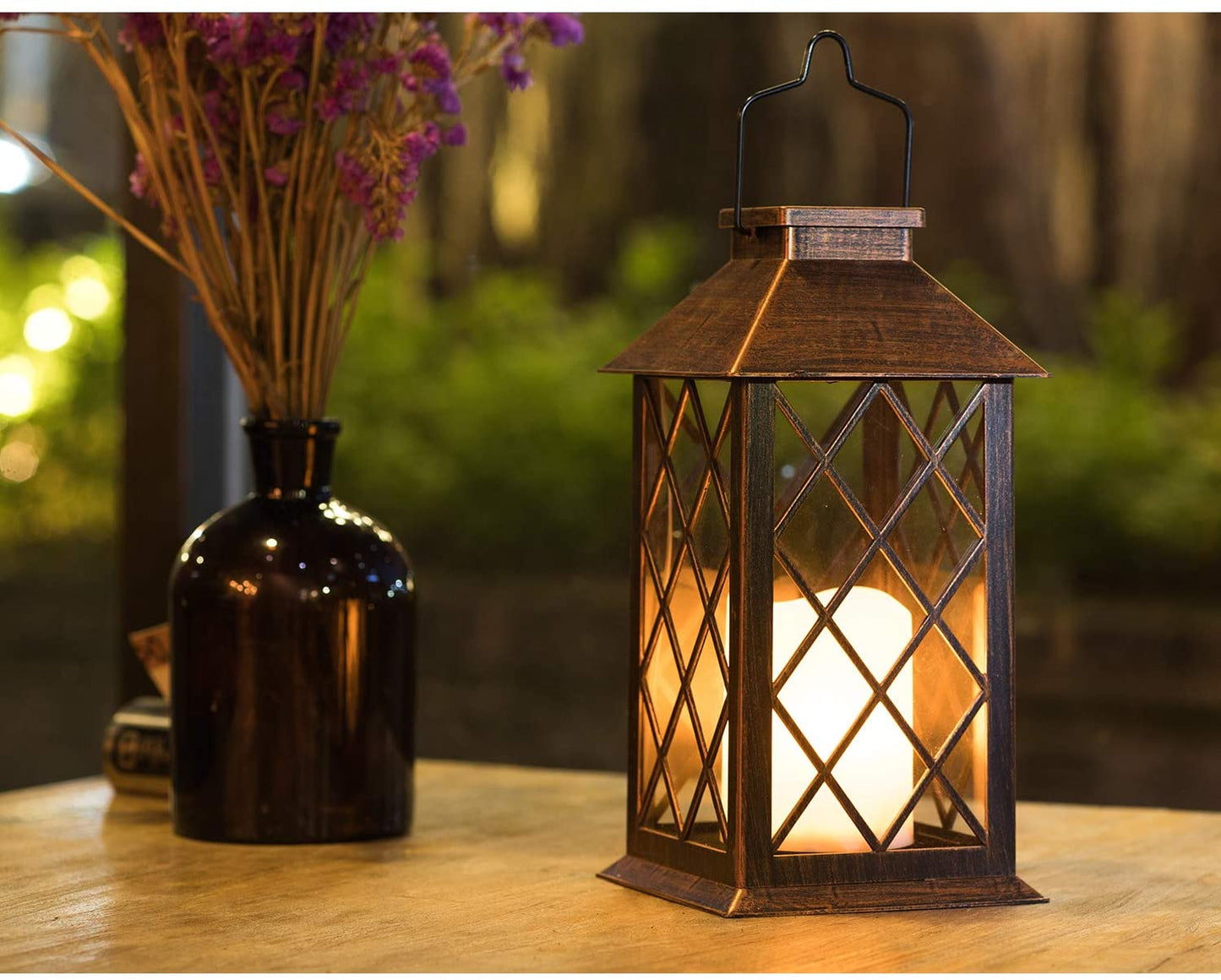 Solar Garden LED Flameless Candle Lantern – Outdoor Warm White Flickering Light - with | Sold by Uncle Wiener's Wholesale