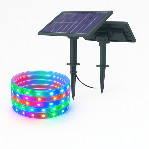 Solar LED Strip Lights | RGB + Warm White, Outdoor Waterproof – 32.8 & 65.6 FT - Outdoor LED Strip Lighting with RGB | Sold by Uncle Wiener's Wholesale