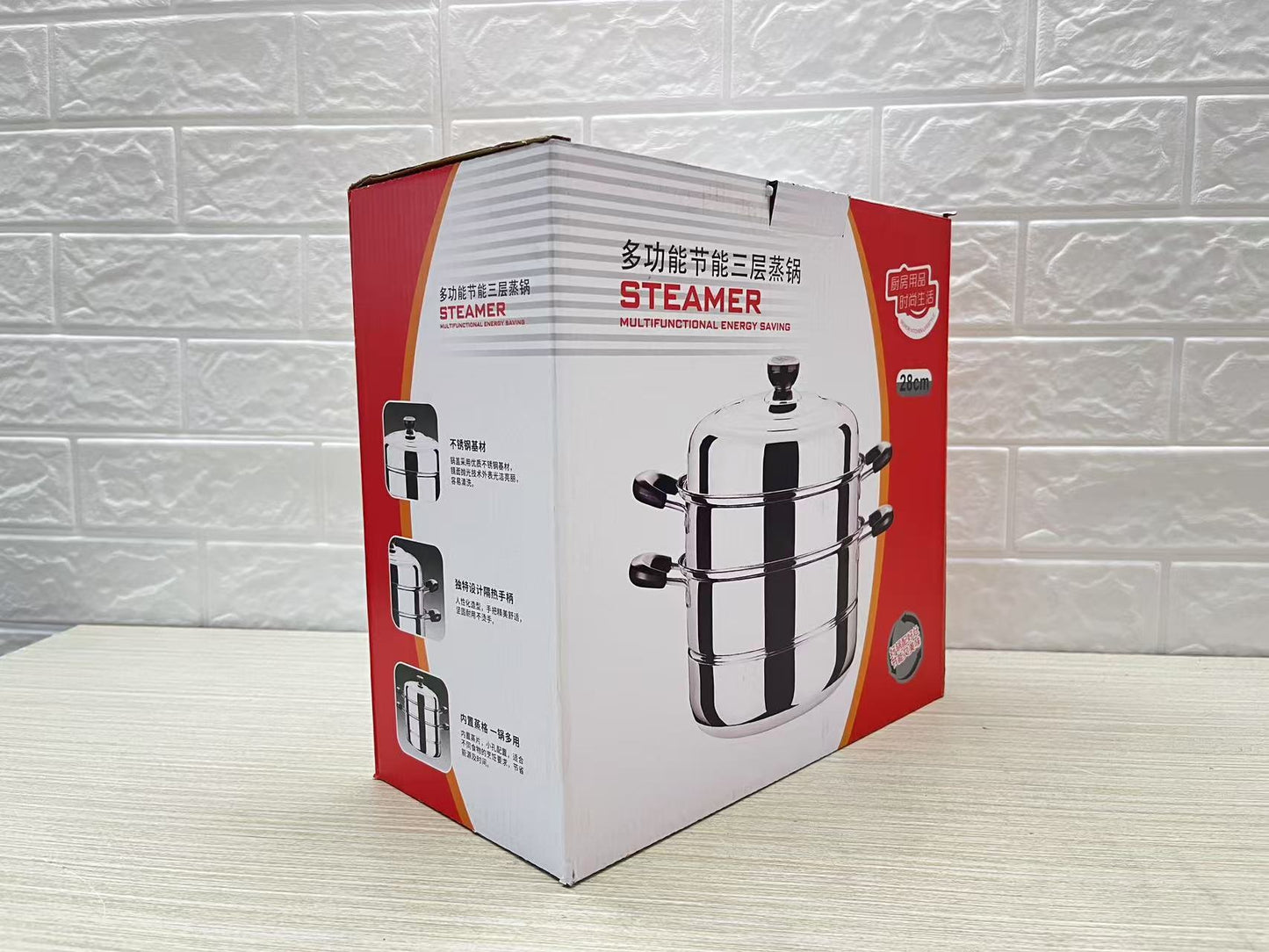 Stainless Steel 28cm Multi-Tier Steamer Pot with Lid Stackable Cooking Steamer SS28CM - with | Sold by Uncle Wiener's Wholesale