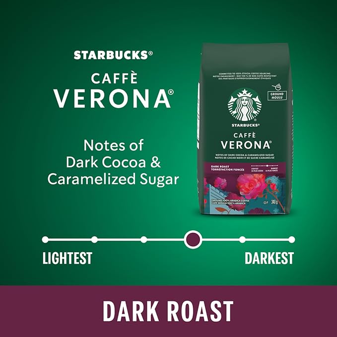 Starbucks Caffè Verona Dark Roast Ground Coffee – 340g 100% Arabica Premium Ground Coffee (Pack of 6) - Snack with | Sold by Uncle Wiener's Wholesale