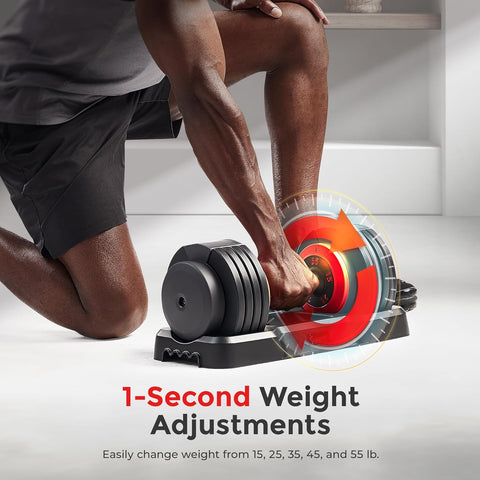 Sunny Health & Fitness Elite Adjustable Dumbbell, Space Saver, Strength Training, Anti - Slip Steel Handle, Home Gym Fitness - with One Size | Sold by Uncle Wiener's Wholesale