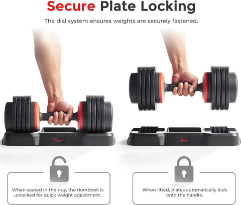 Sunny Health & Fitness Elite Adjustable Dumbbell, Space Saver, Strength Training, Anti - Slip Steel Handle, Home Gym Fitness - with One Size | Sold by Uncle Wiener's Wholesale