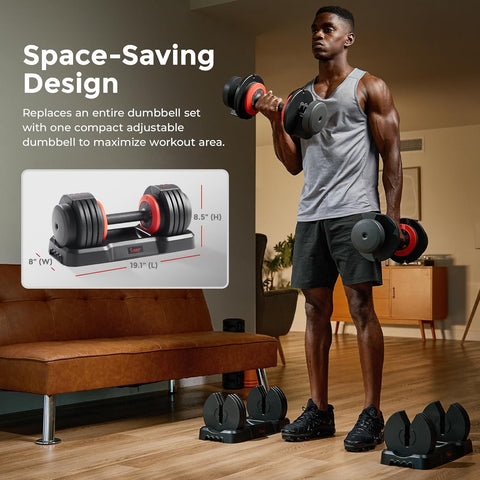 Sunny Health & Fitness Elite Adjustable Dumbbell, Space Saver, Strength Training, Anti - Slip Steel Handle, Home Gym Fitness - with One Size | Sold by Uncle Wiener's Wholesale