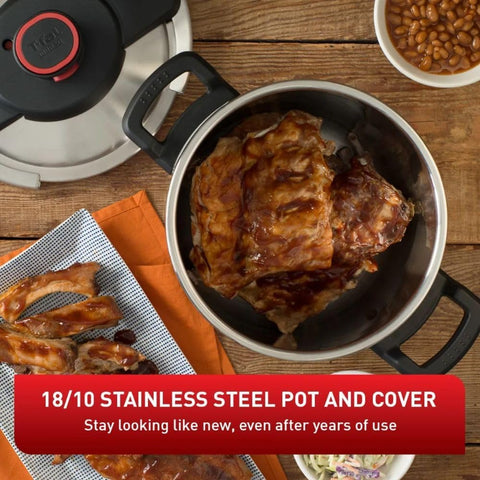 T - fal, Clipso, Pressure Cooker, Stainless Steel, 6 qt, Secure Locking System, One Hand System, Silver, Induction Safe, Pressure Canner, Cooker,Includes Recipe Book, Cookware - with | Sold by Uncle Wiener's Wholesale