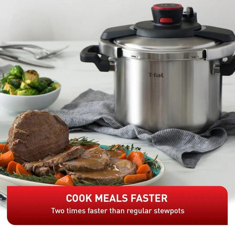 T - fal, Clipso, Pressure Cooker, Stainless Steel, 6 qt, Secure Locking System, One Hand System, Silver, Induction Safe, Pressure Canner, Cooker,Includes Recipe Book, Cookware - with | Sold by Uncle Wiener's Wholesale