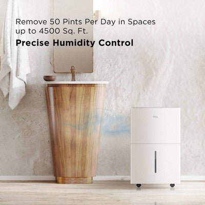 TCL 4500sqft Smart Dehumidifier Energy Star Most Efficient 2024 50 Pints Per Day (H50D44W) - with Dimensions (Overall): 24 Inches (H) x 15.4 Inches (W) x 10.6 Inches (D) | Sold by Uncle Wiener's Wholesale