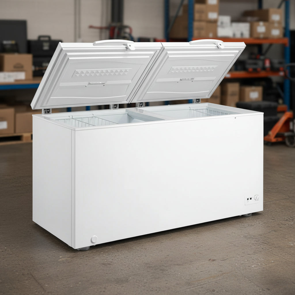 Siebel white chest freezer – 5 cu. ft. model
XF402 mid-size deep freezer – 14 cu. ft. capacity
XF650 commercial chest freezer – 23 cu. ft. size
Top-opening white freezer with lift handle
Siebel freezer lineup – multiple storage sizes