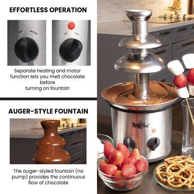 Total Chef 1.5 lbs 3 Tier Chocolate Fondue Fountain - with Dimensions (Overall): 16 Inches (H) x 9.5 Inches (W) x 7.5 Inches (D) | Sold by Uncle Wiener's Wholesale