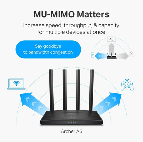 TP - Link AC1200 Gigabit WiFi Router (Archer A6) - Dual Band MU - MIMO Wireless Internet Router, 4 x Antennas, OneMesh and AP mode, Long Range Coverage - with | Sold by Uncle Wiener's Wholesale