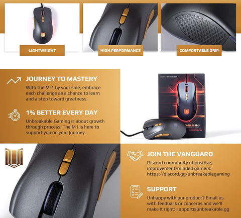 Unbreakable Gaming Souris de jeu filaire M - 1 : légère, haute performance – Capteur réglable jusqu'à 12 000 DPI – Forme ergonomique confortable et prise en main texturée – Gris acier avec LED et - with | Sold by Uncle Wiener's Wholesale