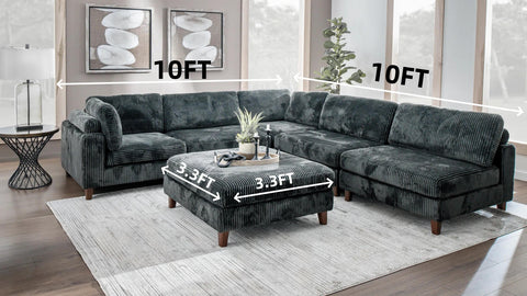 Modular 10ft Wide Corduroy Sofa – Modern Room Furniture with Plush Texture