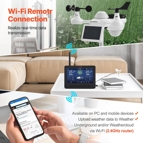 VEVOR 7 - in - 1 Wireless Weather Station with Wi - Fi, 7" TFT Colorful Display, Solar - Powered Outdoor Sensor, Indoor & Outdoor Monitoring, Includes Temperature, Humidity, Wind Speed/Direction, and Rainfall - with | Sold by Uncle Wiener's Wholesale