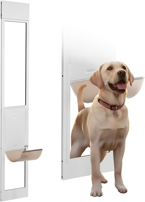 VEVOR Dog Door for Sliding Glass Door, 75 7/8" - 80 11/16" Adjustable Height Doggy Door for Sliding Doors, Aluminum Frame Tempered Glass Pet Door with Hinge Structure Flap and Lock for Large - Sized Dogs - with | Sold by Uncle Wiener's Wholesale