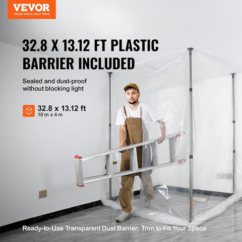 VEVOR Dust Barrier Poles, 10 Ft Poles with 4 Telescoping Poles, Carry Bag, and 32.8x13.12 Ft Plastic Film, for Interior Decoration and Painting Projects - with | Sold by Uncle Wiener's Wholesale