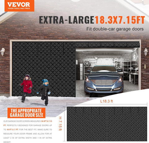 VEVOR Garage Door Screen for Winter, 18x7FT Garage Door Insulation Kit, Magnetic Thermal Insulated Garage Door Cover Curtains with Enhanced Weighted Bottom, Waterproof Windproof Soundproof - with Black | Sold by Uncle Wiener's Wholesale