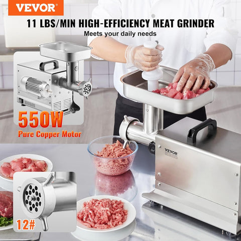 VEVOR Meat Grinder, 0.75 HP 650W, 2,7kg/Min Electric Meat Grinders with Blade, Grinding Plate, Sausage Maker, Stainless Steel Commercial Meat Mincer for Kitchen Restaurant Butcher Store, ETL Listed - with | Sold by Uncle Wiener's Wholesale