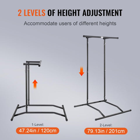 VEVOR Power Tower Dip Station, 2 - Level Height Adjustable Pull Up Bar Stand, Multi - Function Strength Training Workout Equipment, Home Gym Fitness Dip Bar Station, 220LBS Weight Capacity, Black - with | Sold by Uncle Wiener's Wholesale