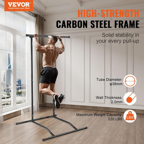 VEVOR Power Tower Dip Station, 2 - Level Height Adjustable Pull Up Bar Stand, Multi - Function Strength Training Workout Equipment, Home Gym Fitness Dip Bar Station, 220LBS Weight Capacity, Black - with | Sold by Uncle Wiener's Wholesale