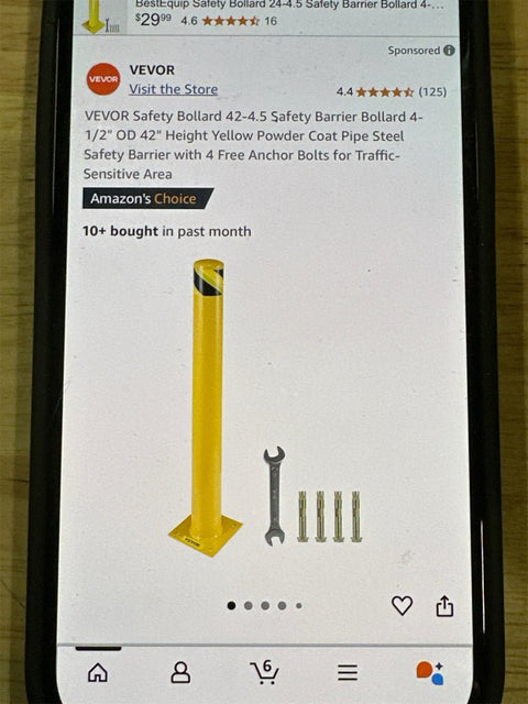 VEVOR 48-Inch Steel Safety Bollard – Yellow Pipe Post with Anchor Bolts