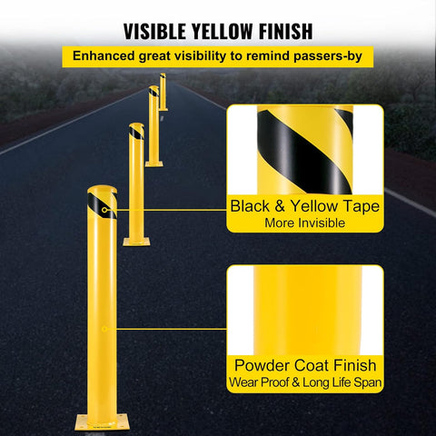 VEVOR 48-Inch Steel Safety Bollard – Yellow Pipe Post with Anchor Bolts